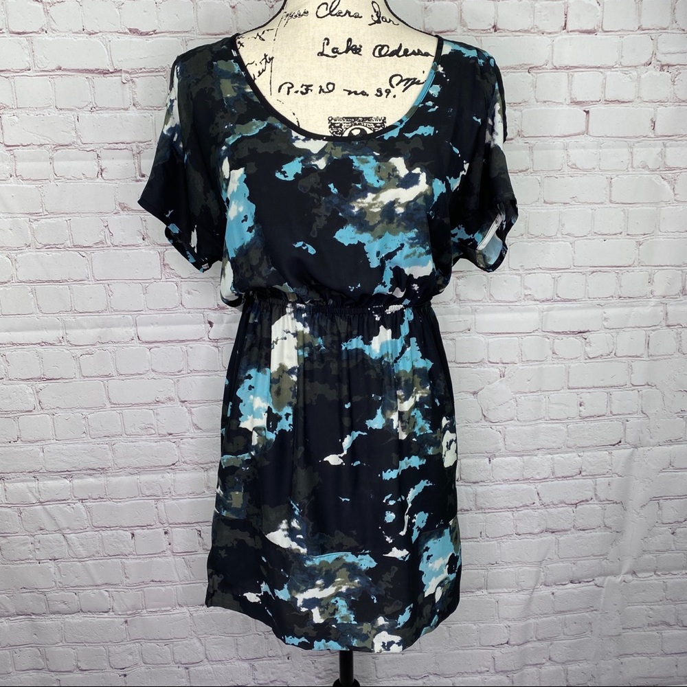 silence + noise Cold Shoulder Black Flowing Abstract Pattern Dress XS
